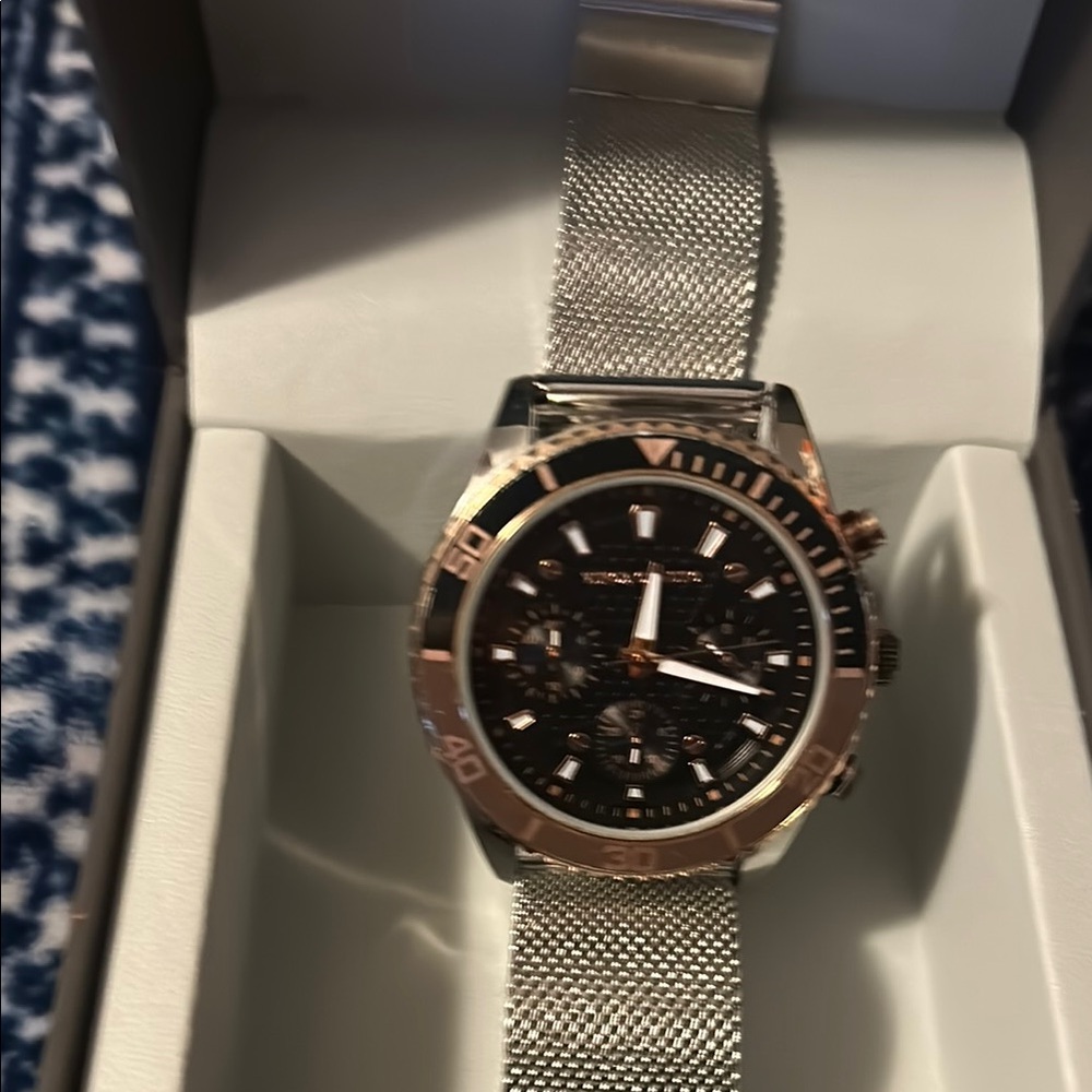 Vince Camuto Silver and Black Mesh Watch